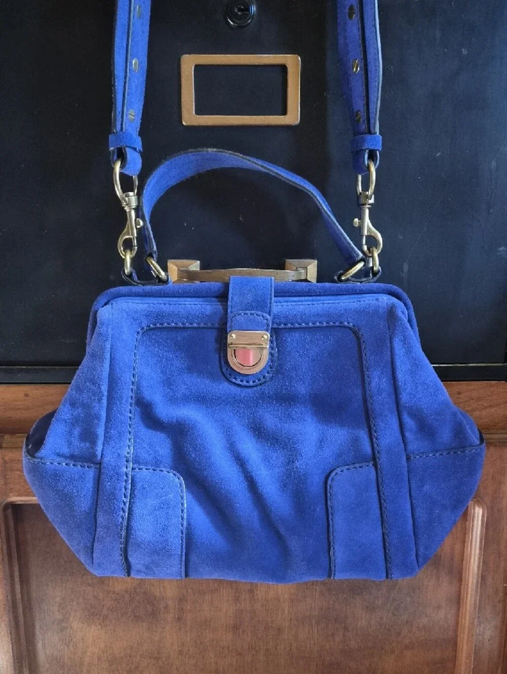 J. Crew Royal Blue Suede Shoulder Bag with Removable Strap